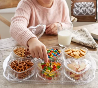 Heart Shape Dessert Bowl Set 6 Pc with Tray and Lids Serving Bowls (6 Pc Set)