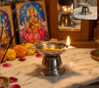 Sunflower Diya Stand – Big Stainless Steel Oil Lamp Holder