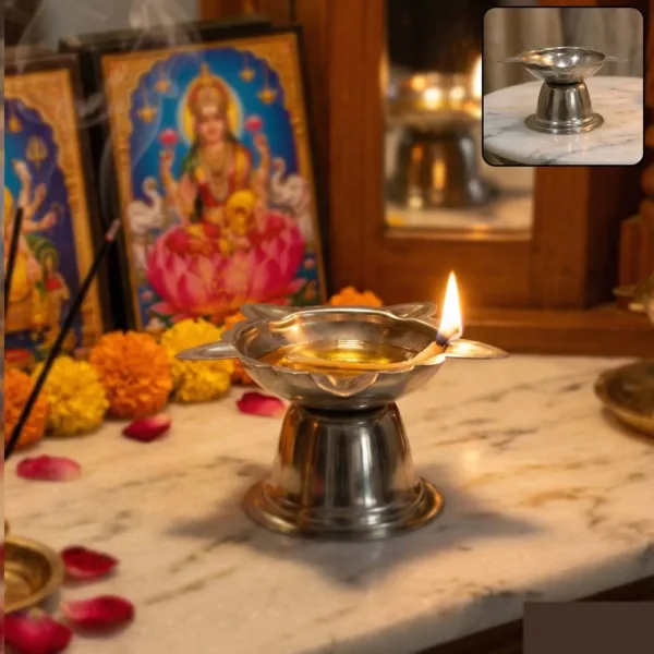 Sunflower Diya Stand – Big Stainless Steel Oil Lamp Holder