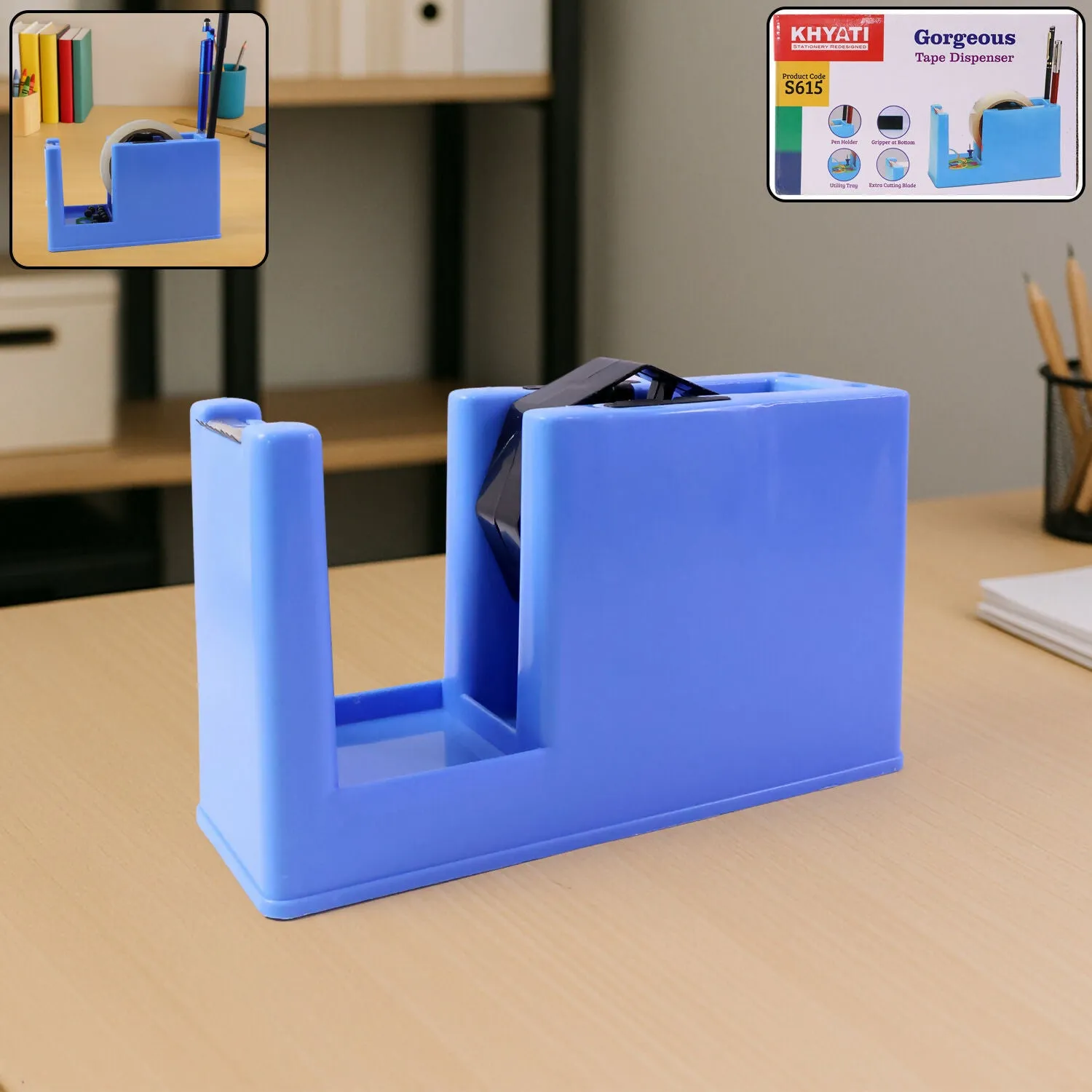 Premium Tape Dispenser with Pen Holder & Utility Tray – Desk Organizer - Buy Online at Alikart