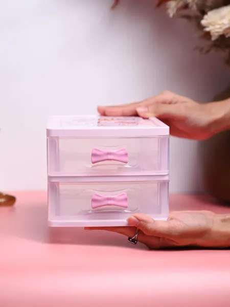 Double Layer Table Drawer Organizer, Pink, Plastic