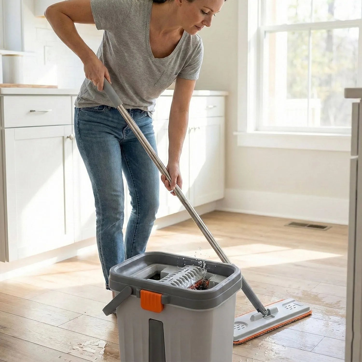 Small Flat Mop Bucket Set – Compact Multipurpose Cleaning Kit - Detailed Feature View 3