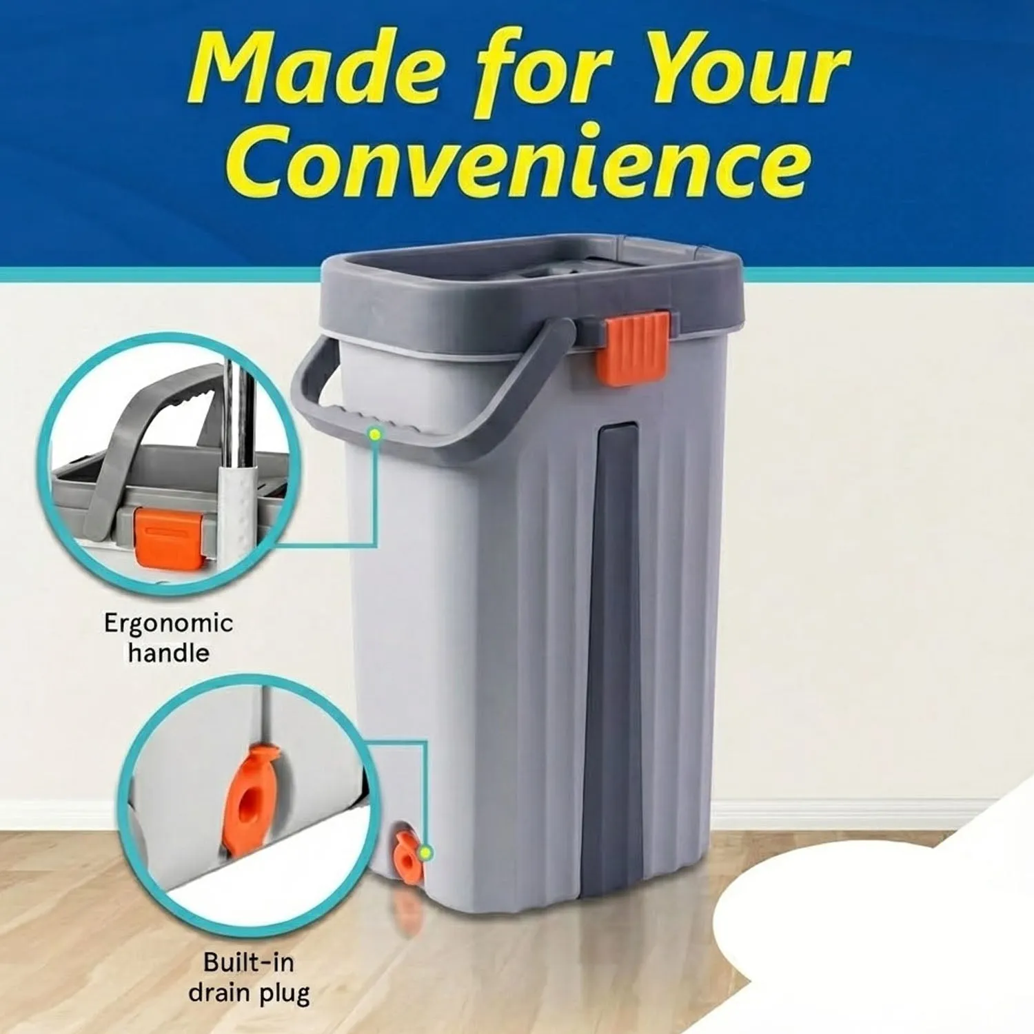 Small Flat Mop Bucket Set – Compact Multipurpose Cleaning Kit - Detailed Feature View 8