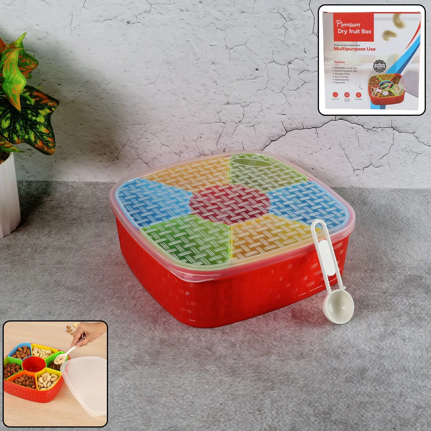 Premium Dry Fruit Box with Spoon – BPA-Free 7-Compartment Organizer - Buy Online at Alikart