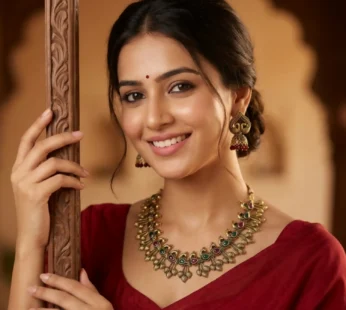 Traditional Gold Tone Kundan Necklace Set With Matching Earrings For Women