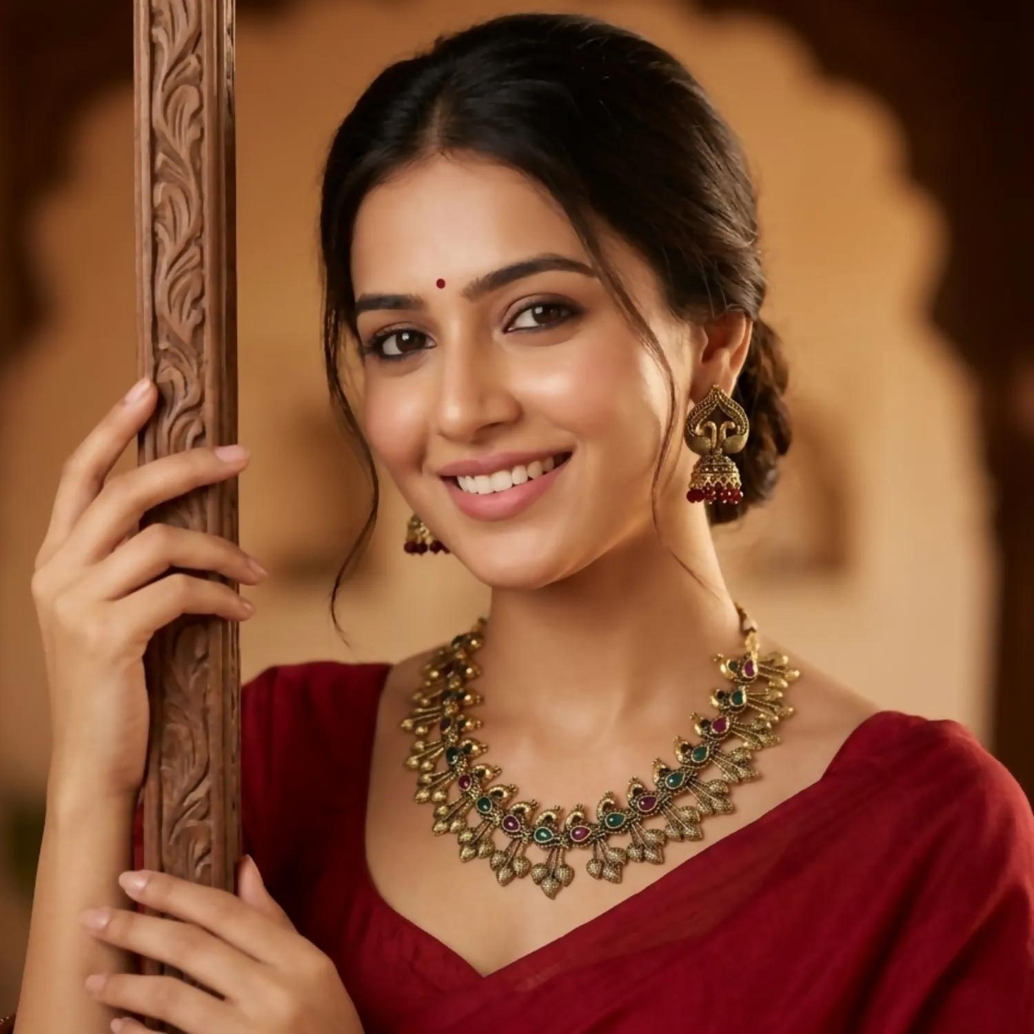 Premium Traditional Gold Tone Kundan Necklace Set With Matching Earrings For Women - Buy Online at Alikart