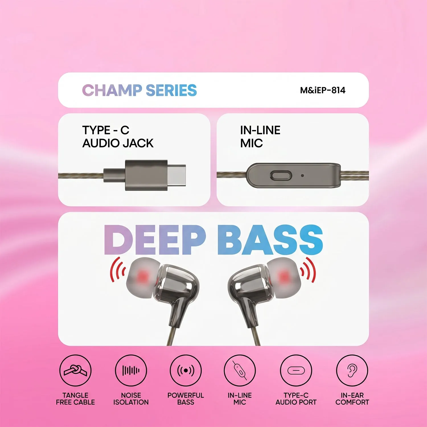 Type-C Wired Earphones – Clear Sound & Noise Isolation for Calls - Detailed Feature View 1