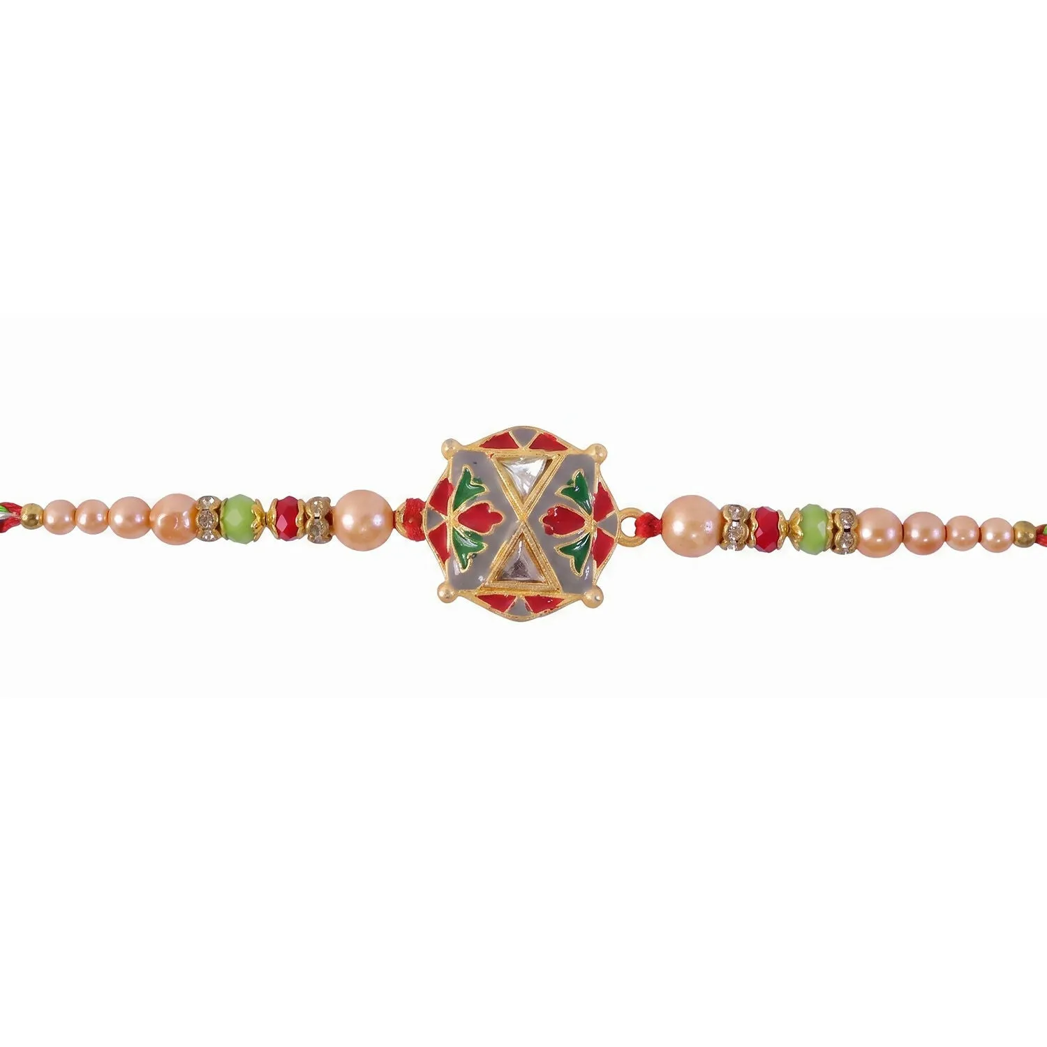 Traditional Rakhi For Brother With Colorful Beads And Elegant Centerpiece Design - Detailed Feature View 3