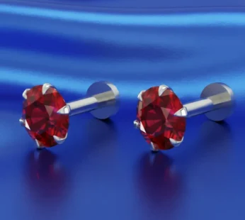 Silver plated Ruby Red AD Flat Back Stud Earrings for women and girls Combo Pack of 2