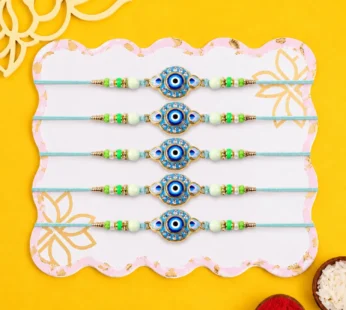 Elegant Handcrafted Multicolor Rakhi for Brother with Roli Tikka, Pack of 5