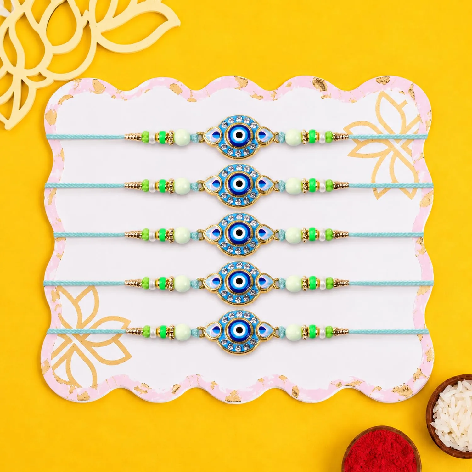Premium Elegant Handcrafted Multicolor Rakhi for Brother with Roli Tikka, Pack of 5 - Buy Online at Alikart