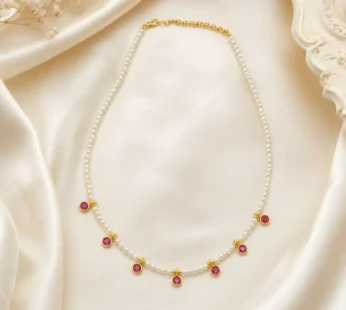 Ethnic Golden-Plated Pearl Dokiya with Pink Gemstone Drops – IMITATION JEWELLERY