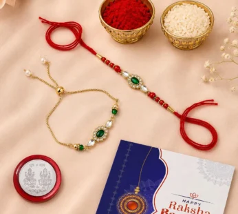 Ethnic Multicolor Stone Bead Diamond Rakhi for Brother with Roli Tikka, Pack of 4