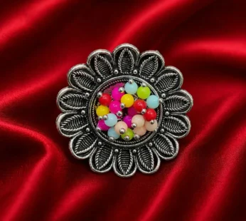 Vintage Floral Statement Ring – Vibrant Beaded Boho Style