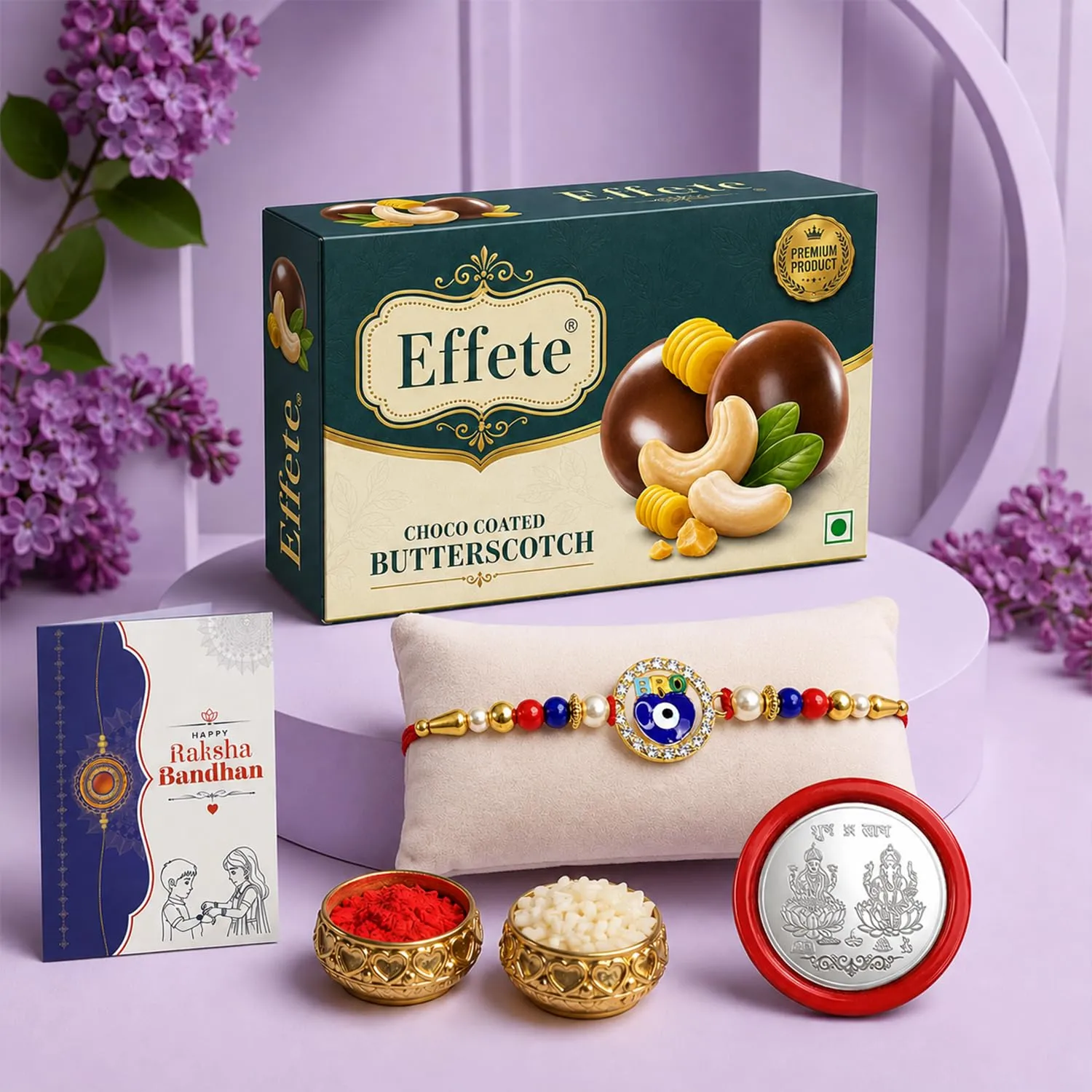 Premium Evil Eye Rakhi for Brother with Butter Scotch 32gm, Roli Tikka & Card, Pack of 5 - Buy Online at Alikart