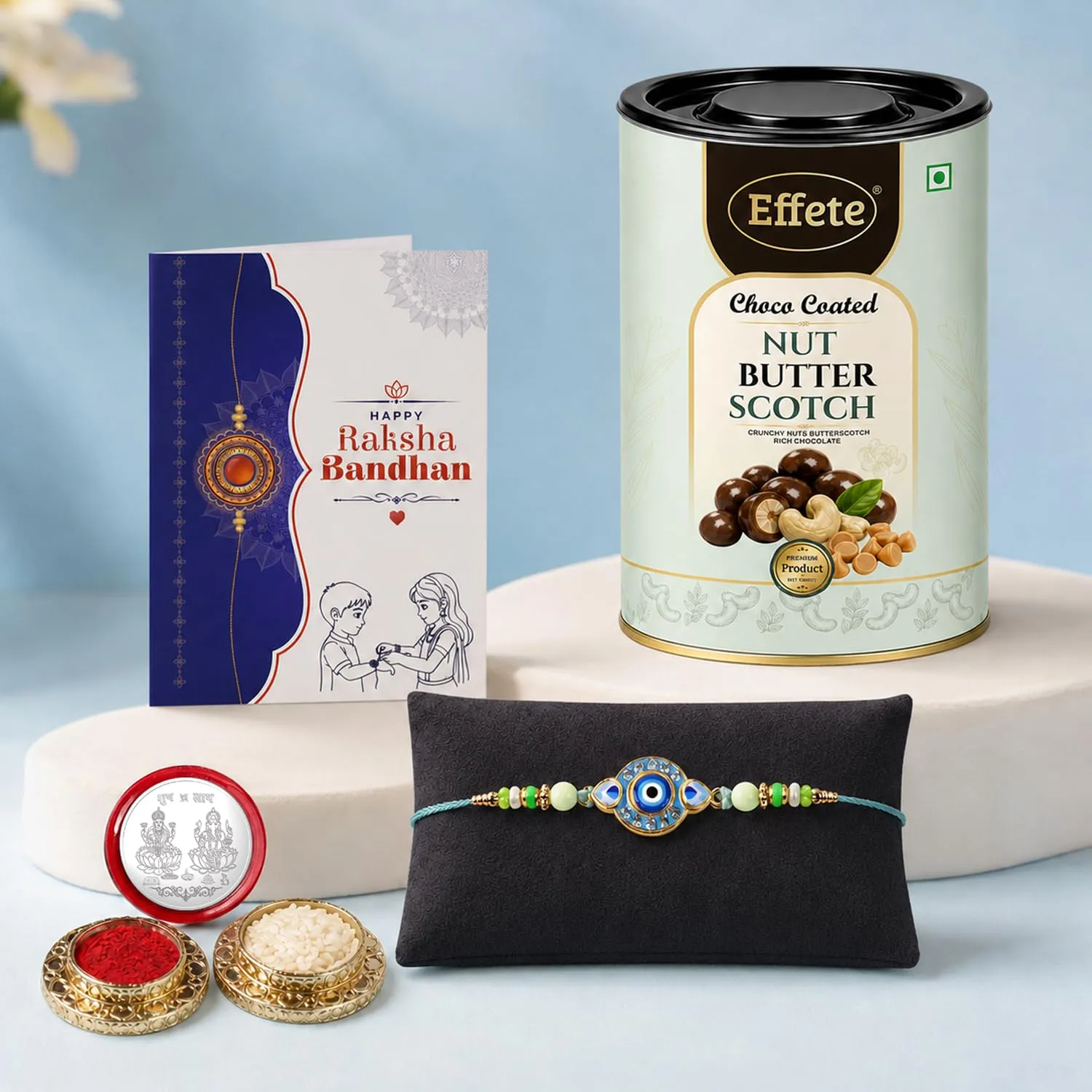 Premium Evil Eye Rakhi for Brother with Butter Scotch 96gm, Roli Tikka & Card, Pack of 5 - Buy Online at Alikart