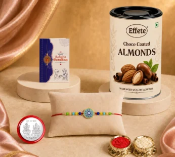 Evil Eye Rakhi for Brother with Choco Almonds 96gm, Roli Tikka & Card | Pack of 5