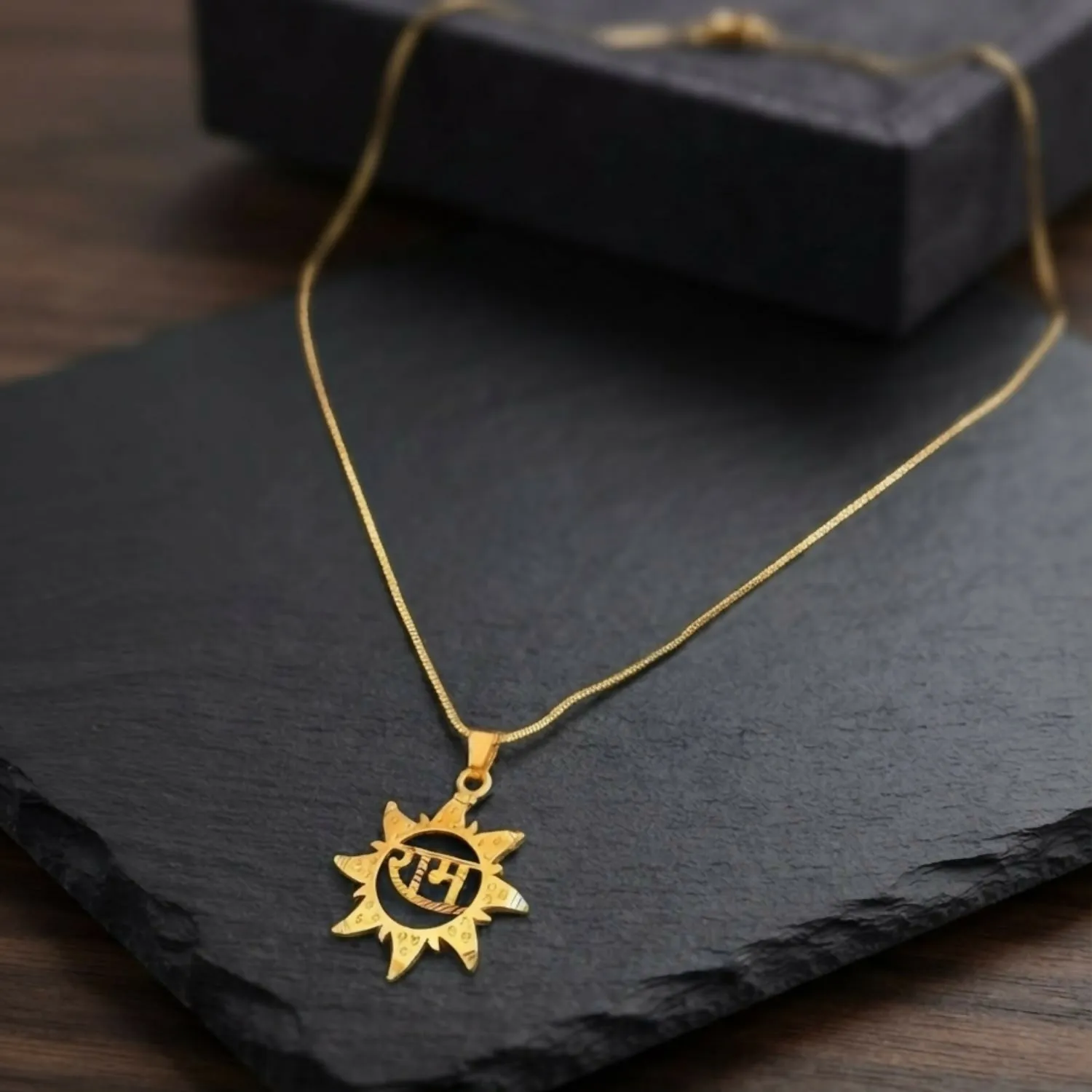 Premium Gold-Tone Shri Ram Sun Motif Pendant Necklace with Sleek Chain for Men and Women - Buy Online at Alikart