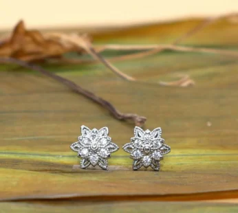 Diamond Cluster Flower Earrings – Sterling Silver Sparkle