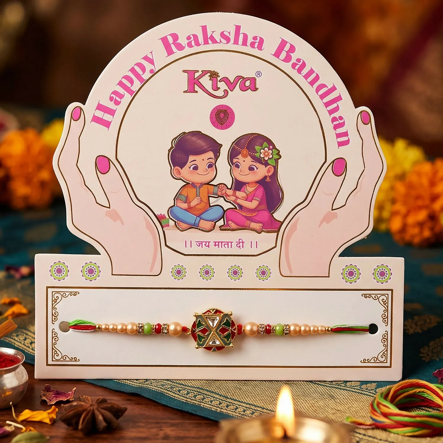 Premium Traditional Rakhi For Brother With Colorful Beads And Elegant Centerpiece Design - Buy Online at Alikart
