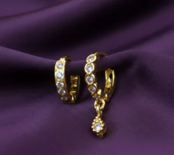 Gold Plated AD Crystal Huggie Hoop Earrings with Dangle Charm Combo Pack of 2