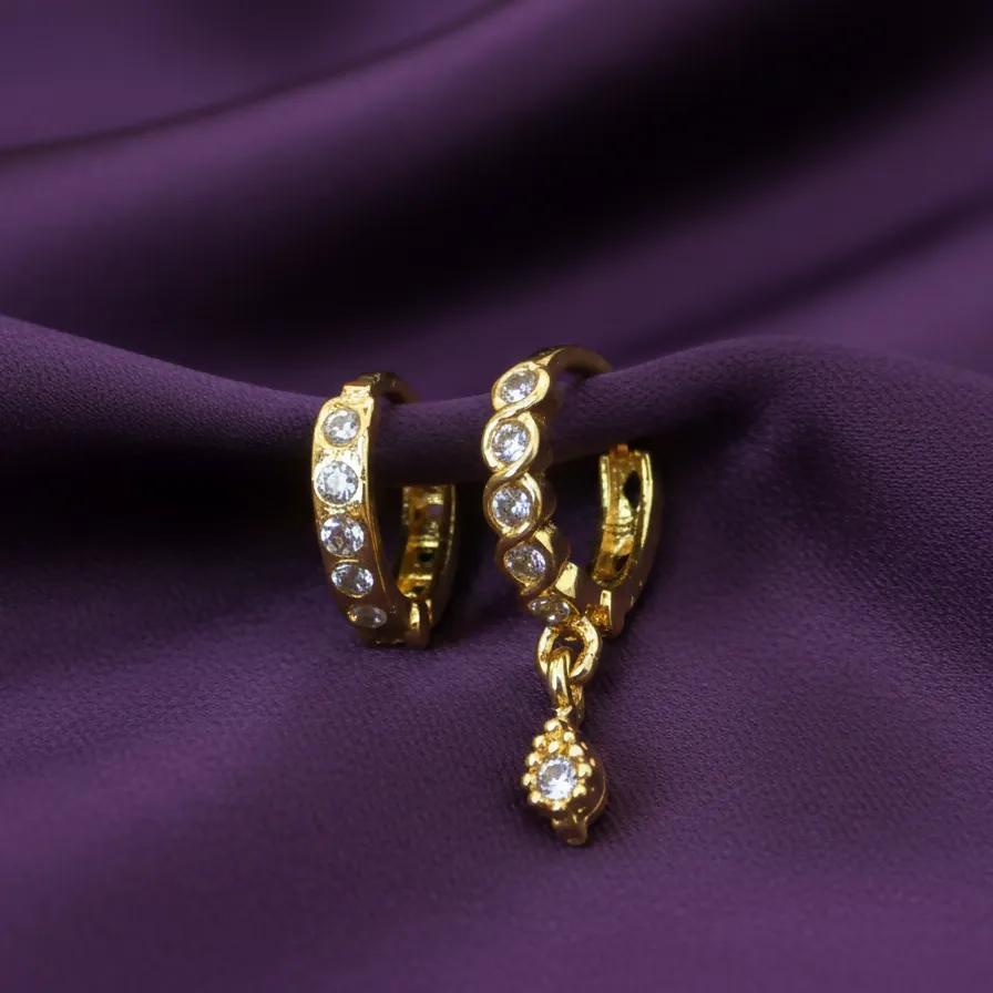 Premium Gold Plated AD Crystal Huggie Hoop Earrings with Dangle Charm Combo Pack of 2 - Buy Online at Alikart