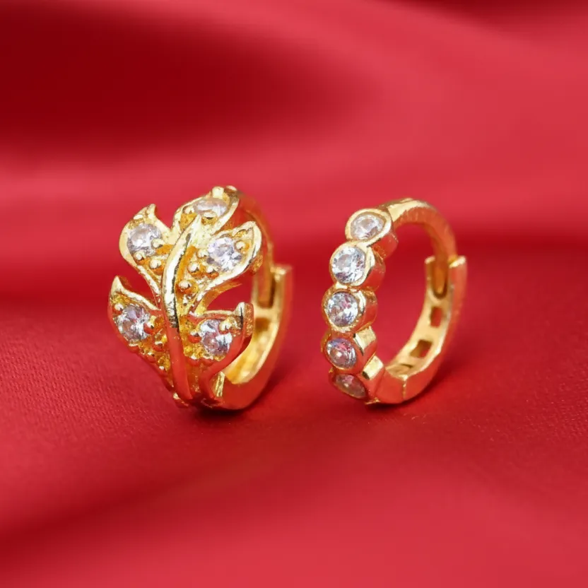 Premium Gold plated Leaf & Crystal Huggie Hoop nosepin for women and girls Combo Pack of 2 - Buy Online at Alikart
