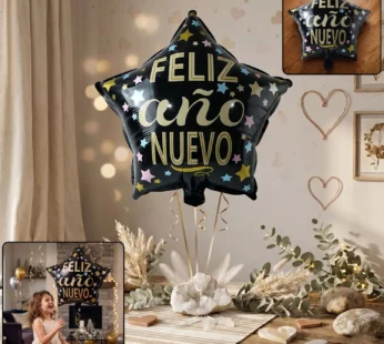 Black Star Feliz Ano Nuevo Foil Balloon – Bright Festive Decor