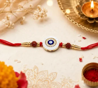 Protective Evil Eye & Rudraksha Dial Rakhi with Crystal Halo