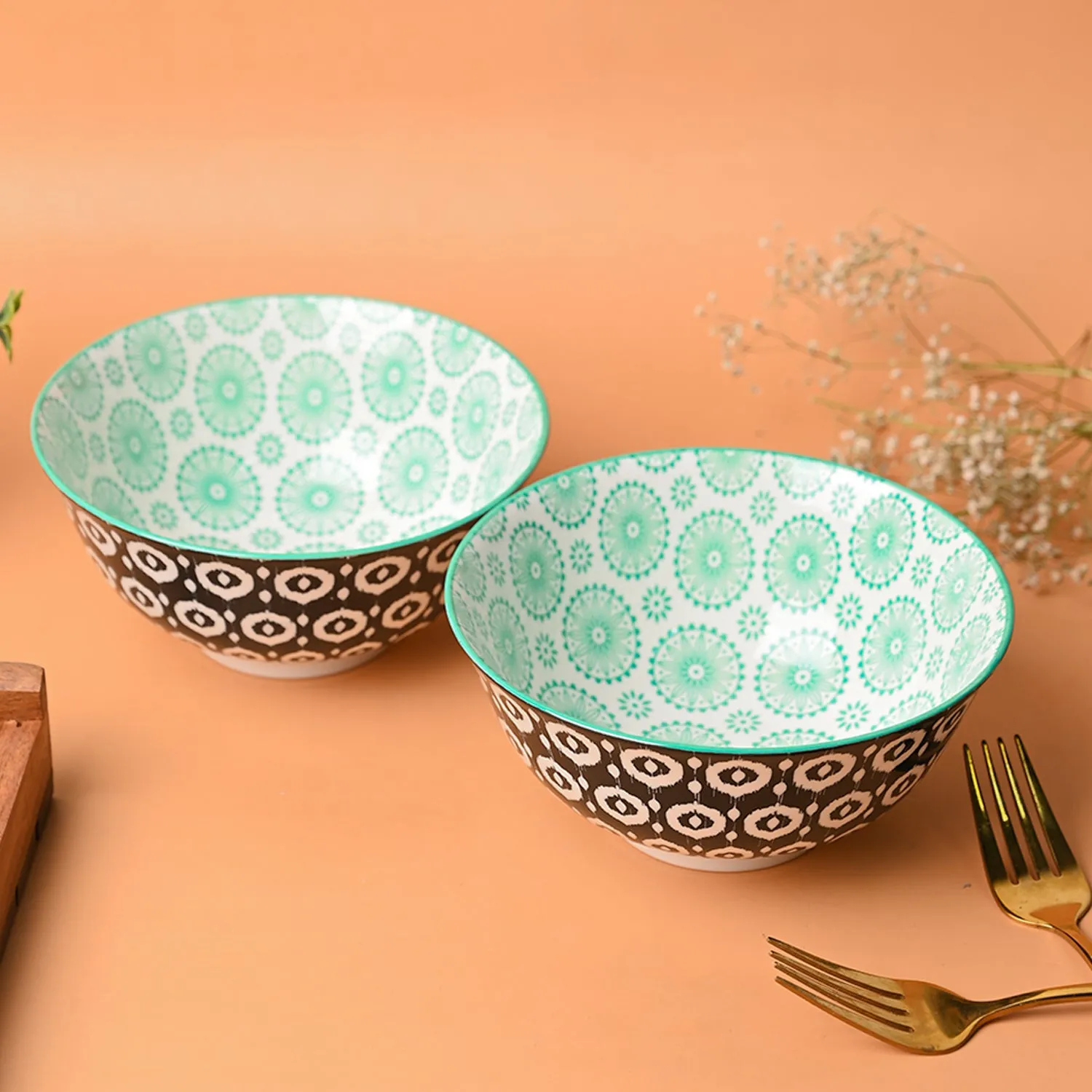 Premium Floral Bowl Set Of 2 (650Ml) - Buy Online at Alikart