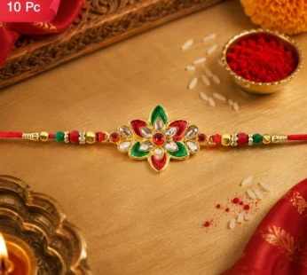Floral Meena Stone Rakhi Design for Raksha Bandhan Celebration (10pcs)