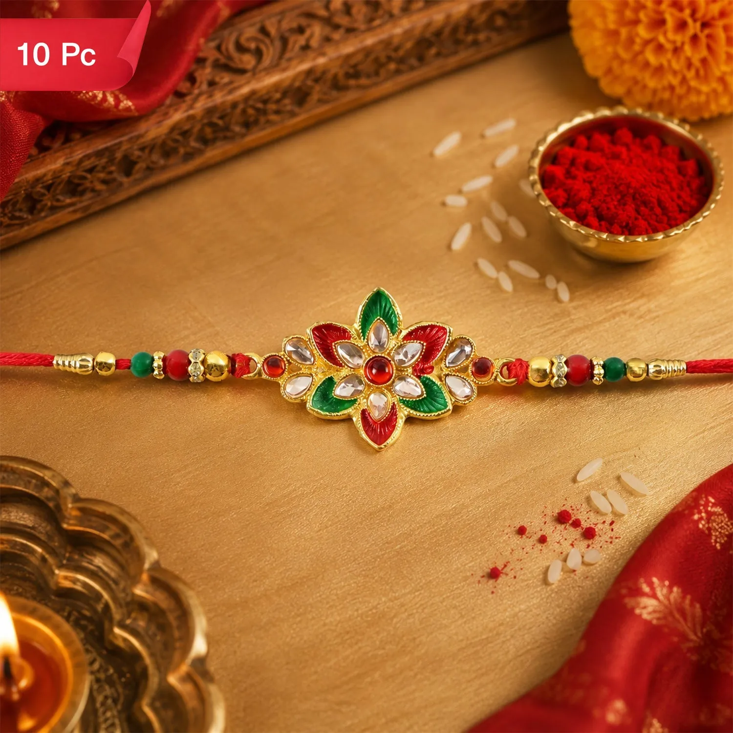 Premium Floral Meena Stone Rakhi Design for Raksha Bandhan Celebration (10pcs) - Buy Online at Alikart