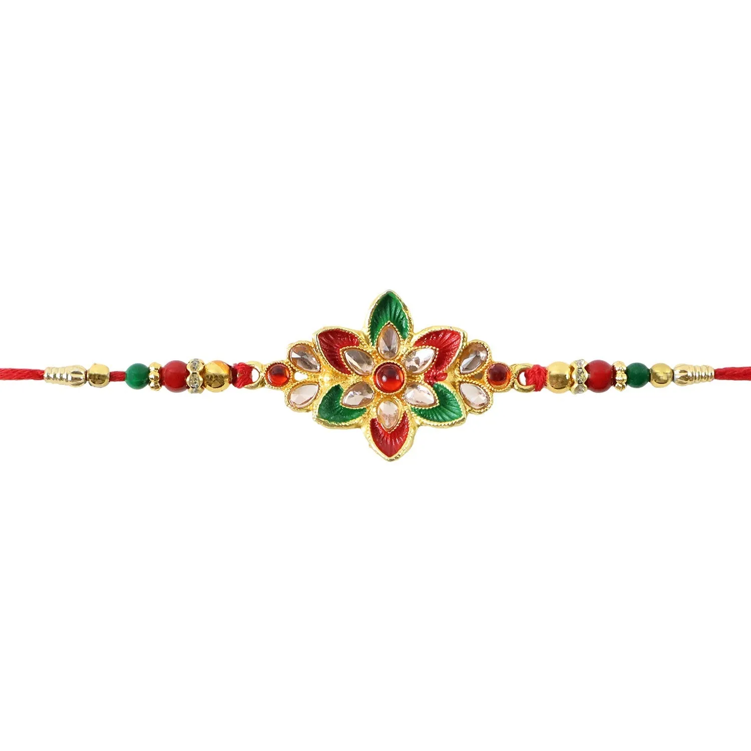 Floral Meena Stone Rakhi Design for Raksha Bandhan Celebration (10pcs) - Detailed Feature View 5