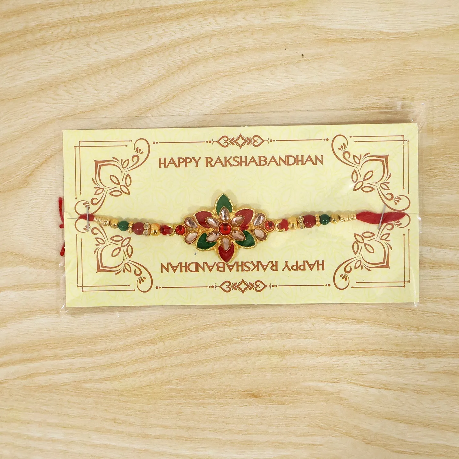 Floral Meena Stone Rakhi Design for Raksha Bandhan Celebration (10pcs) - Detailed Feature View 6
