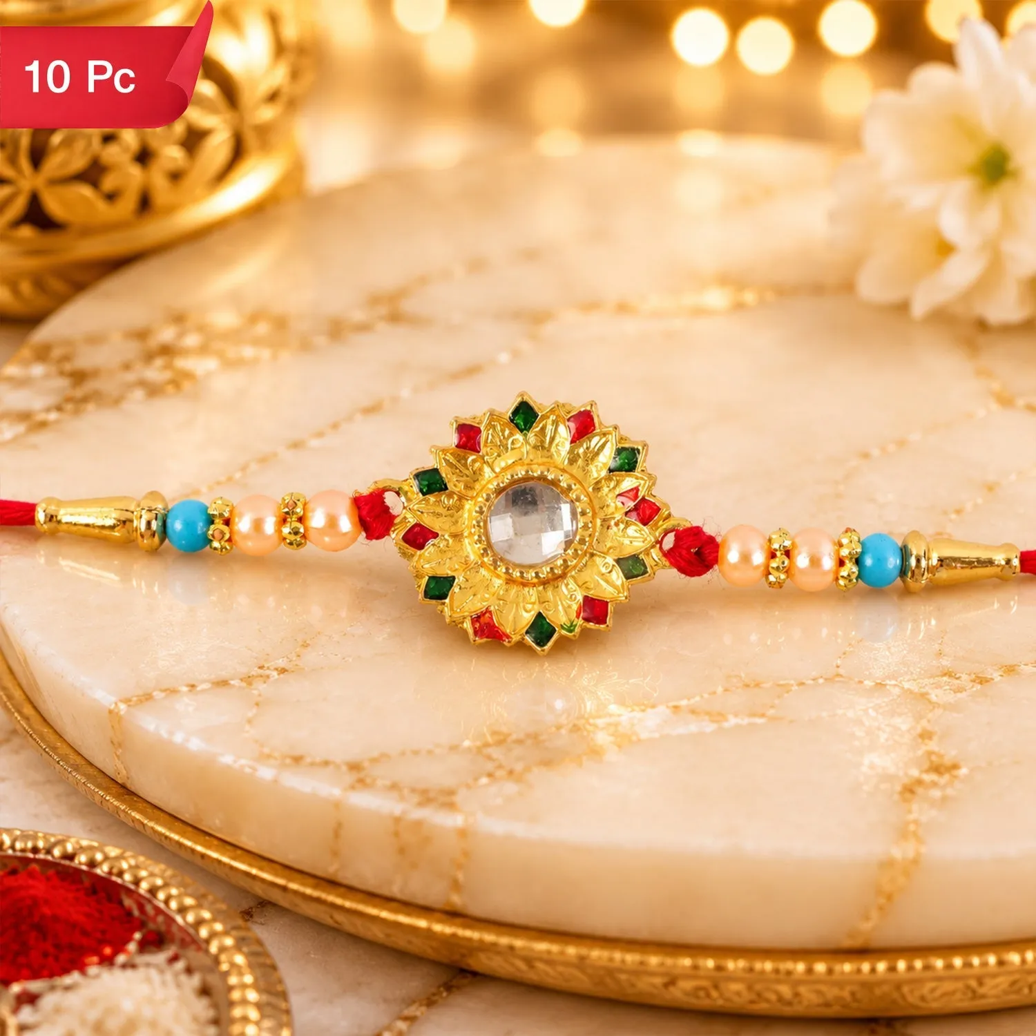 Premium Floral Mirror Rakhi Traditional Brother Gift for Raksha Bandhan (10pcs) - Buy Online at Alikart