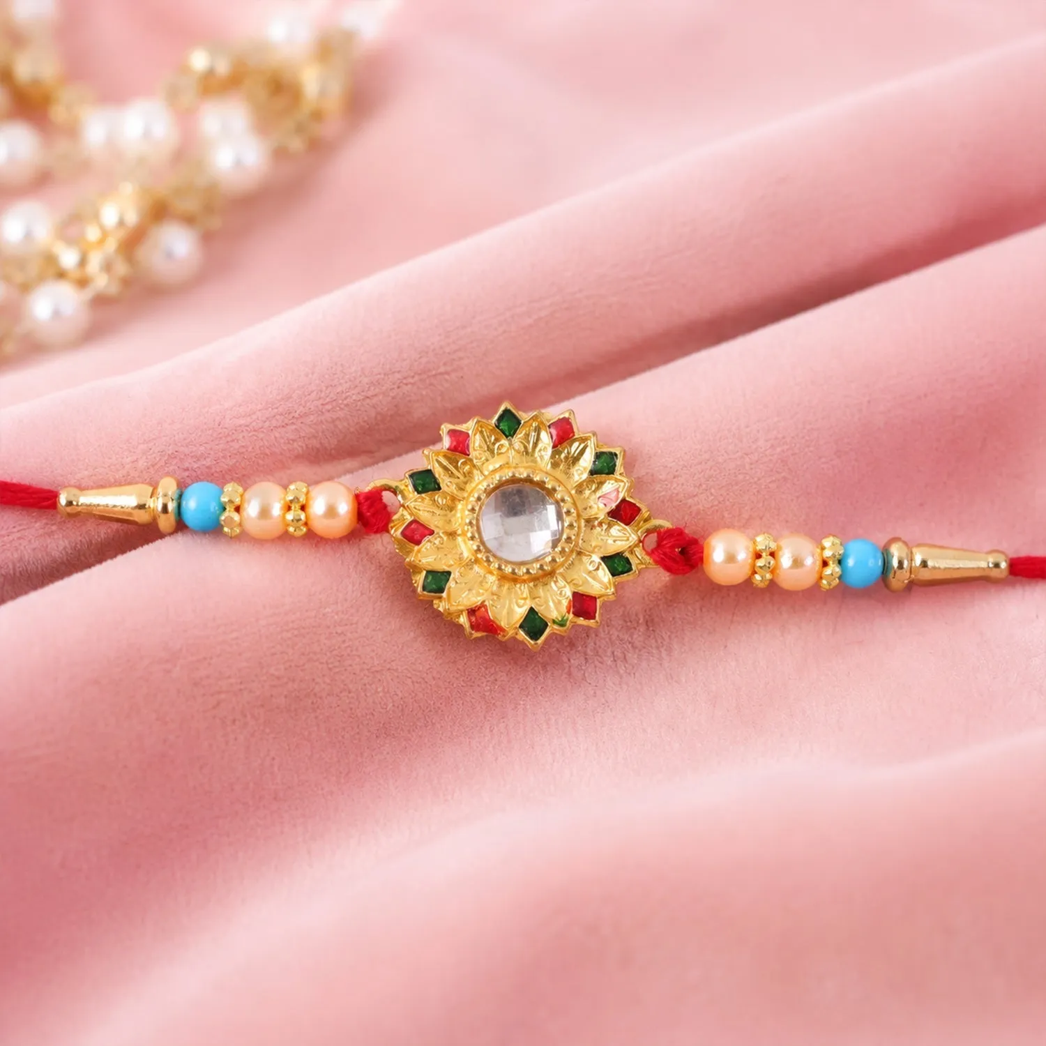 Floral Mirror Rakhi Traditional Brother Gift for Raksha Bandhan (10pcs) - Detailed Feature View 4