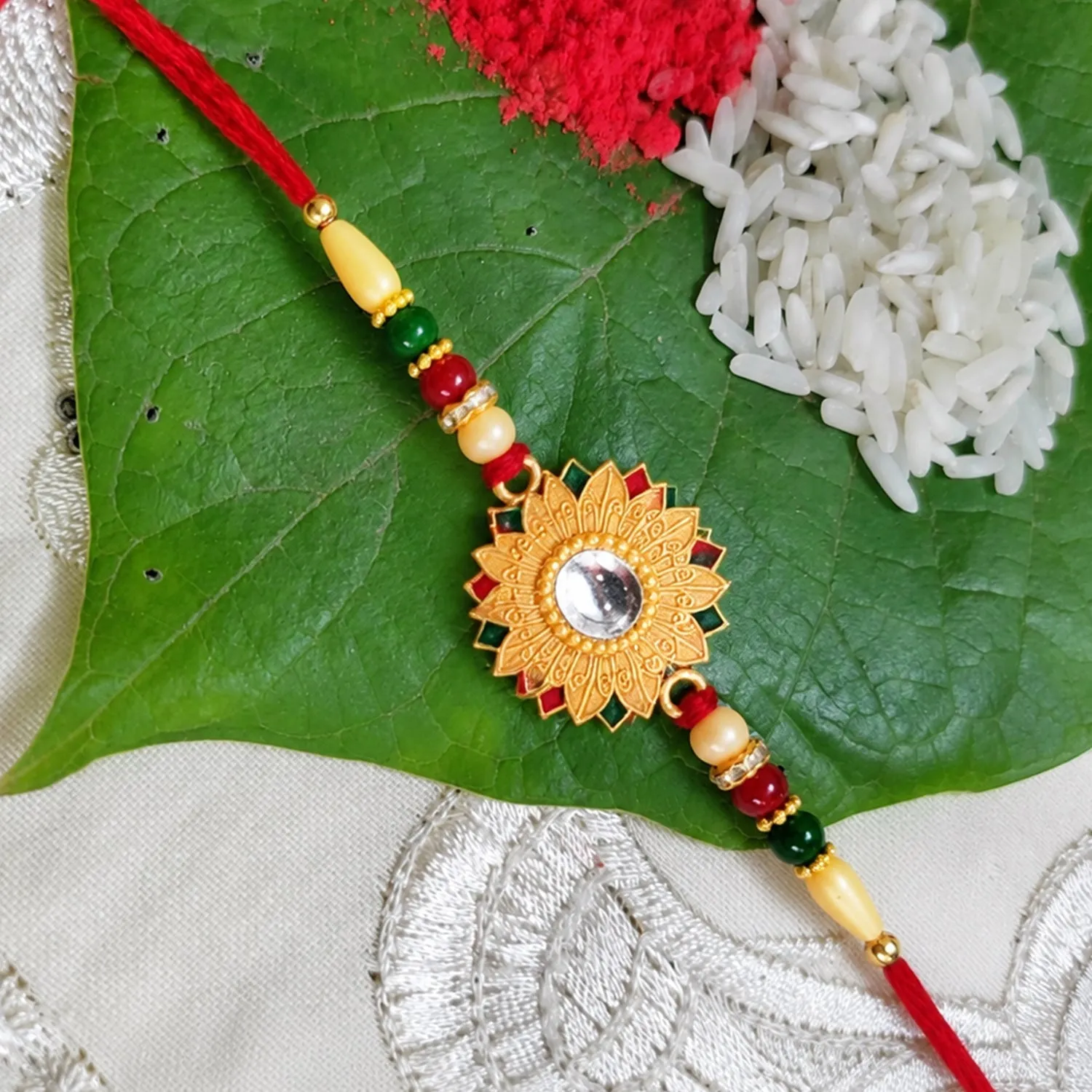 Floral Mirror Rakhi Traditional Brother Gift for Raksha Bandhan (10pcs) - Detailed Feature View 7