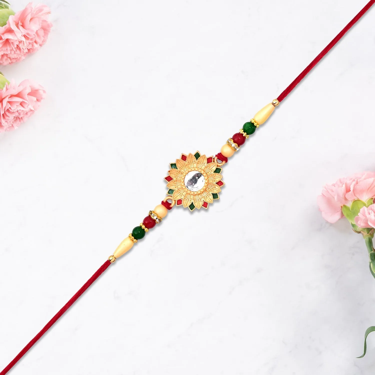 Floral Mirror Rakhi Traditional Brother Gift for Raksha Bandhan (10pcs) - Detailed Feature View 9