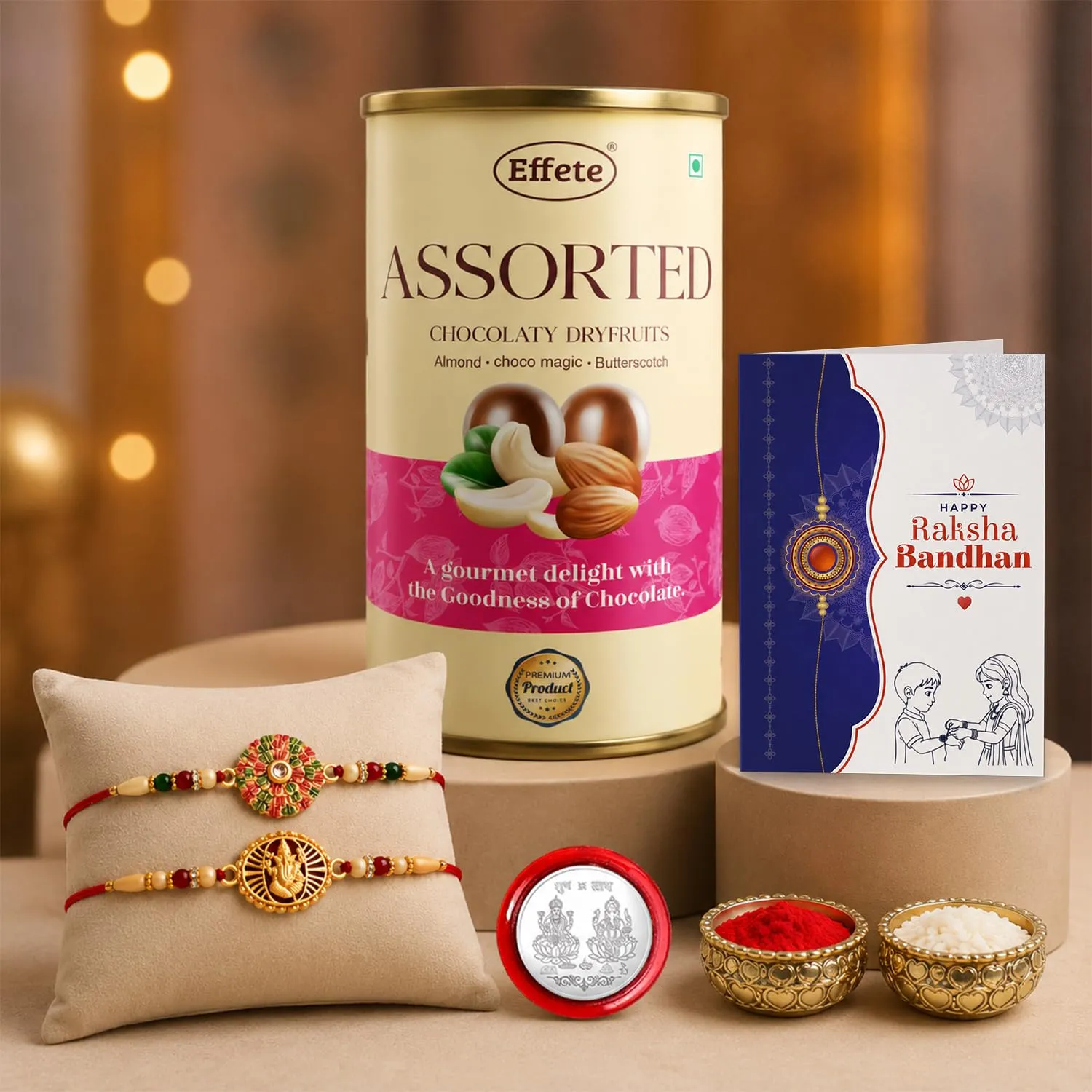Premium Floral Rakhi for Brother with Emperor Chocolate, Roli Tikka & Card | Pack of 6 - Buy Online at Alikart