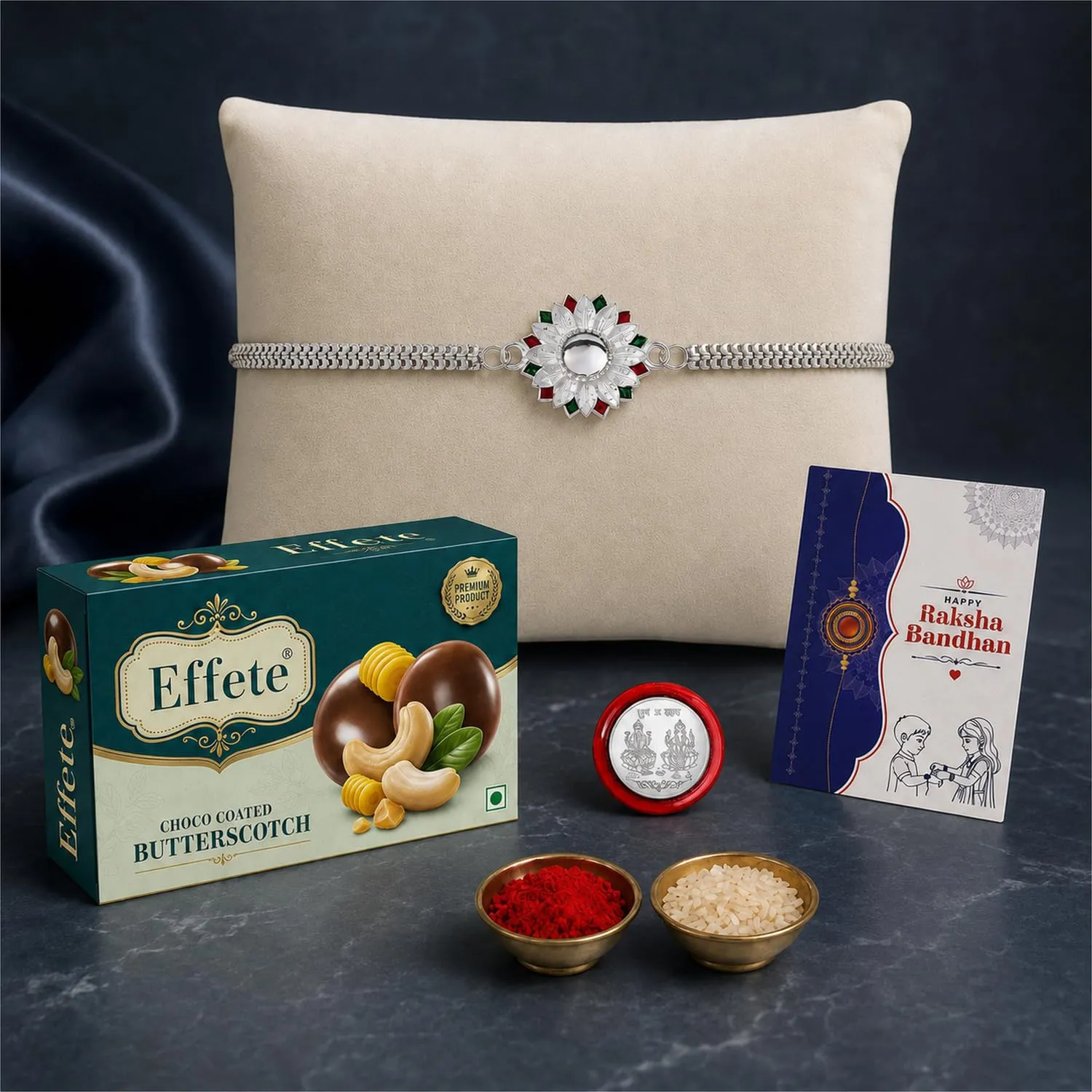 Premium Flower Rakhi for Brother with Butter Scotch 32gm, Roli Tikka & Card | Pack of 5 - Buy Online at Alikart
