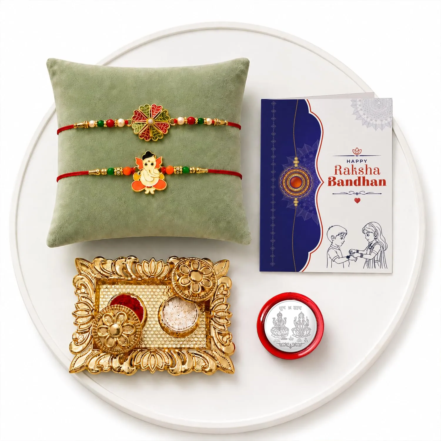 Premium Flower Rakhi for Brother with Pooja Thali, Roli Tikka & Greeting Card - Pack of 6 - Buy Online at Alikart