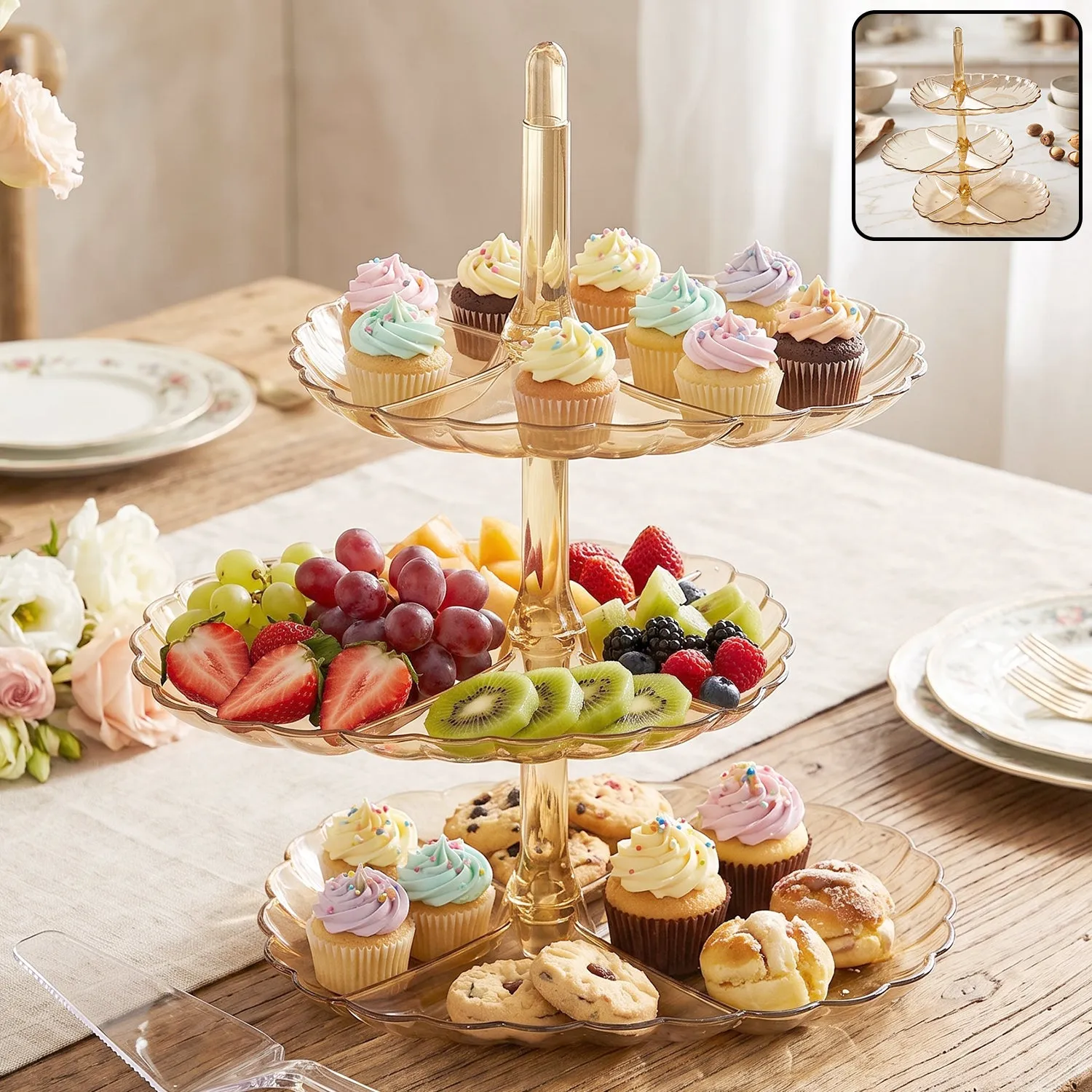 Premium Acrylic 3 Tier Snack and Dessert Serving Stand for Parties and Home (1 Pc) - Buy Online at Alikart