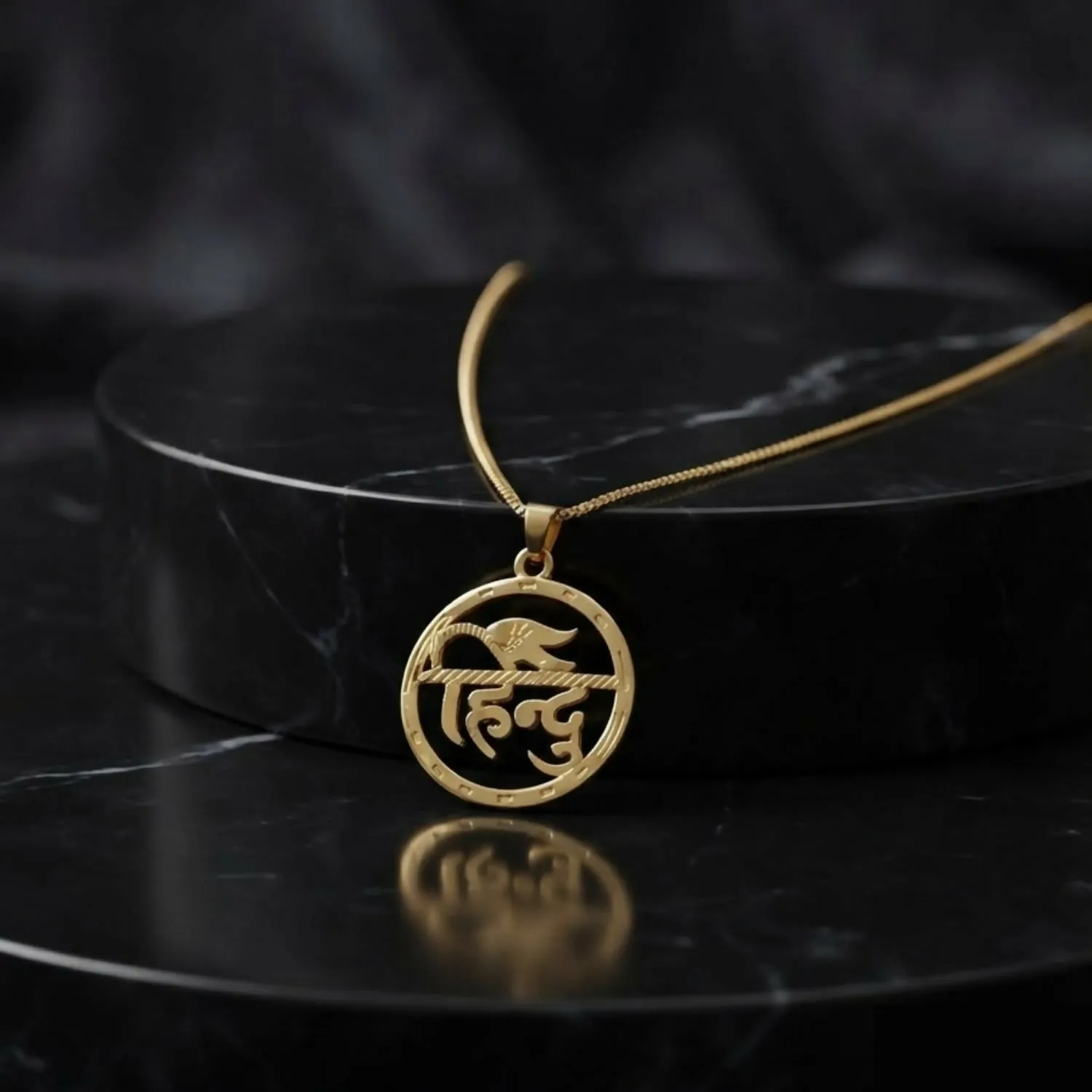 Premium Gold-Tone Hindu Script Pendant Necklace with Saffron Flag Motif for Men and Women - Buy Online at Alikart