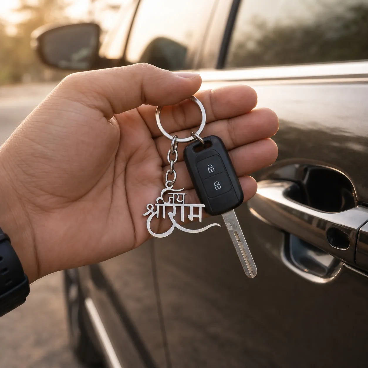 Premium Jai Shri Ram Keychain Silver Metal Devanagari Cutout Design Keyring for Bike Car - Buy Online at Alikart