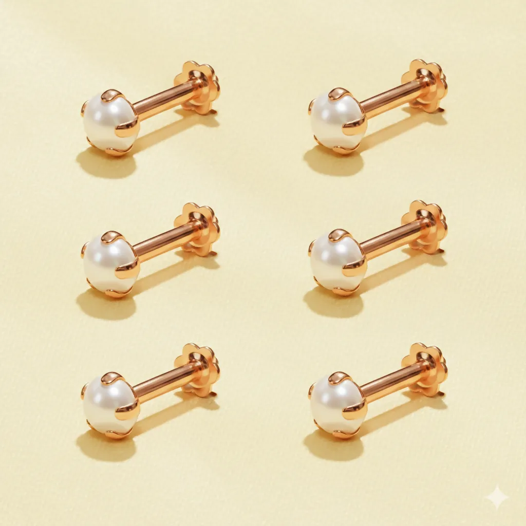 Premium Rose Gold plated Pearl Nosepin Stud for women and girls Combo Pack of 6 - Buy Online at Alikart