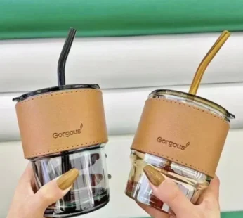 High-Quality Glass Coffee Mug with Straw – 450ML Reusable Drinkware (Pack of 1)
