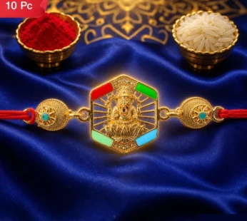 Gold-Toned Lord Ganesha Rakhi with Colorful Enamel for Raksha Bandhan (10pcs)