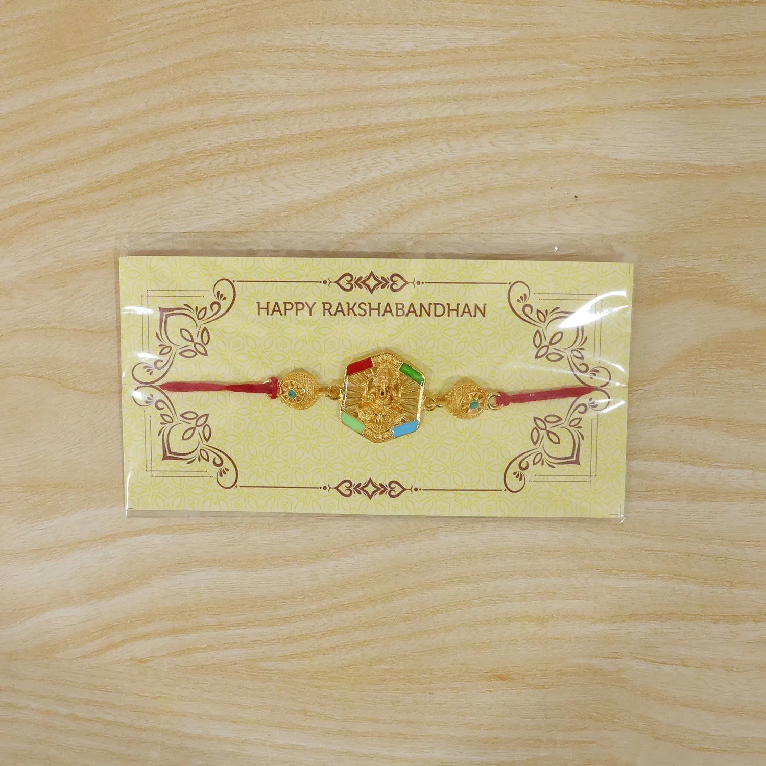 Gold-Toned Lord Ganesha Rakhi with Colorful Enamel for Raksha Bandhan (10pcs) - Detailed Feature View 6