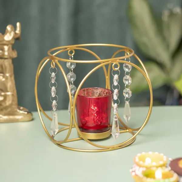 Golden Crystal Hanging T-Lite Holder