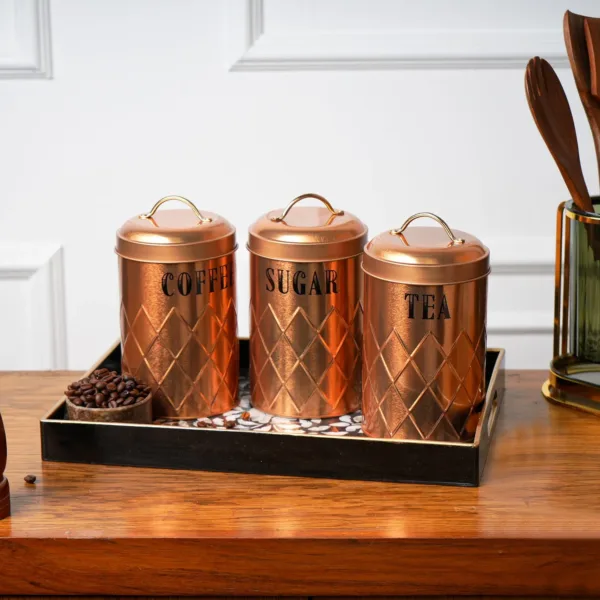 Golden Iron Coffee, Tea & Sugar Jars (Set of 3) – 1000mL Each
